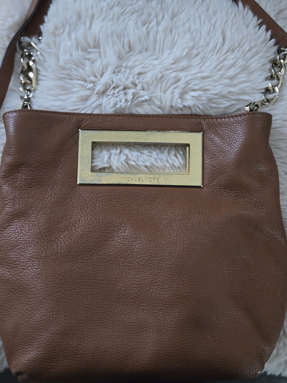 Michael Kors Brown Pebbled Leather Shoulder Bag with Gold Hardware